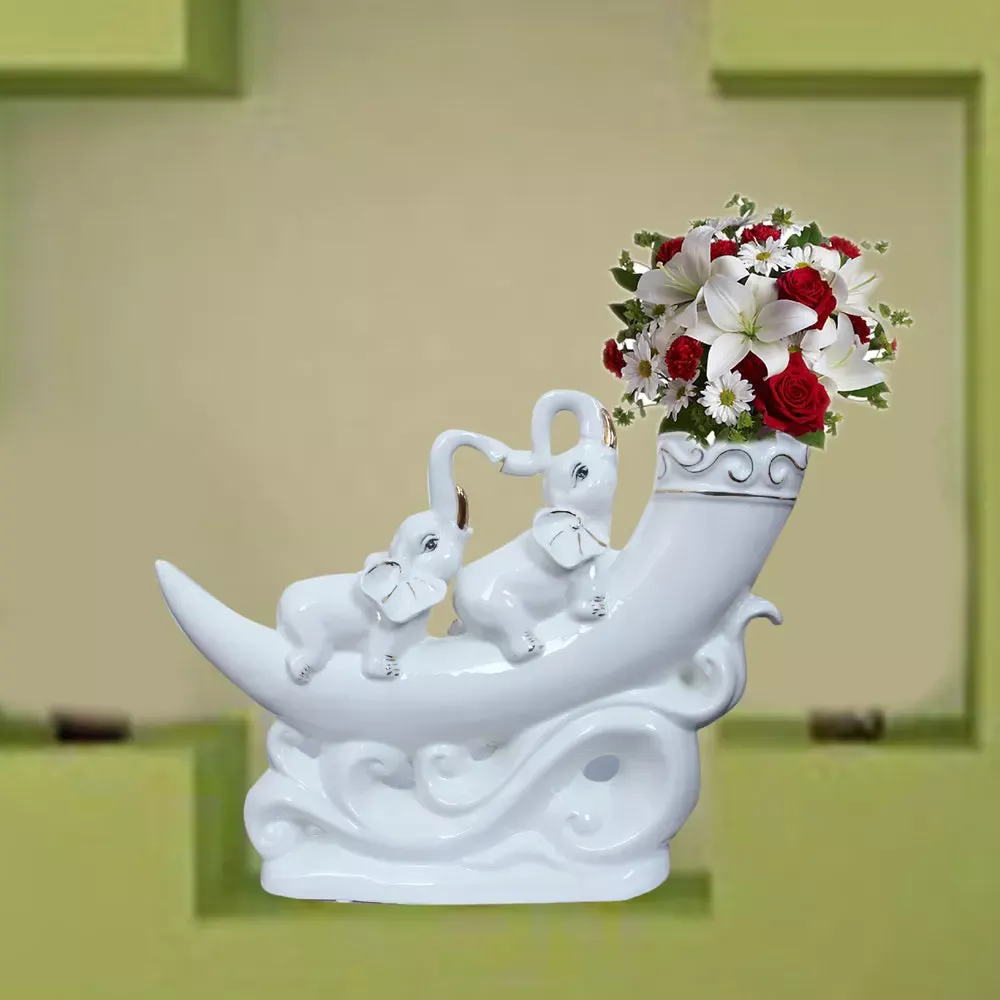 Porcelain Elephant Design Ceramic Flower Vase