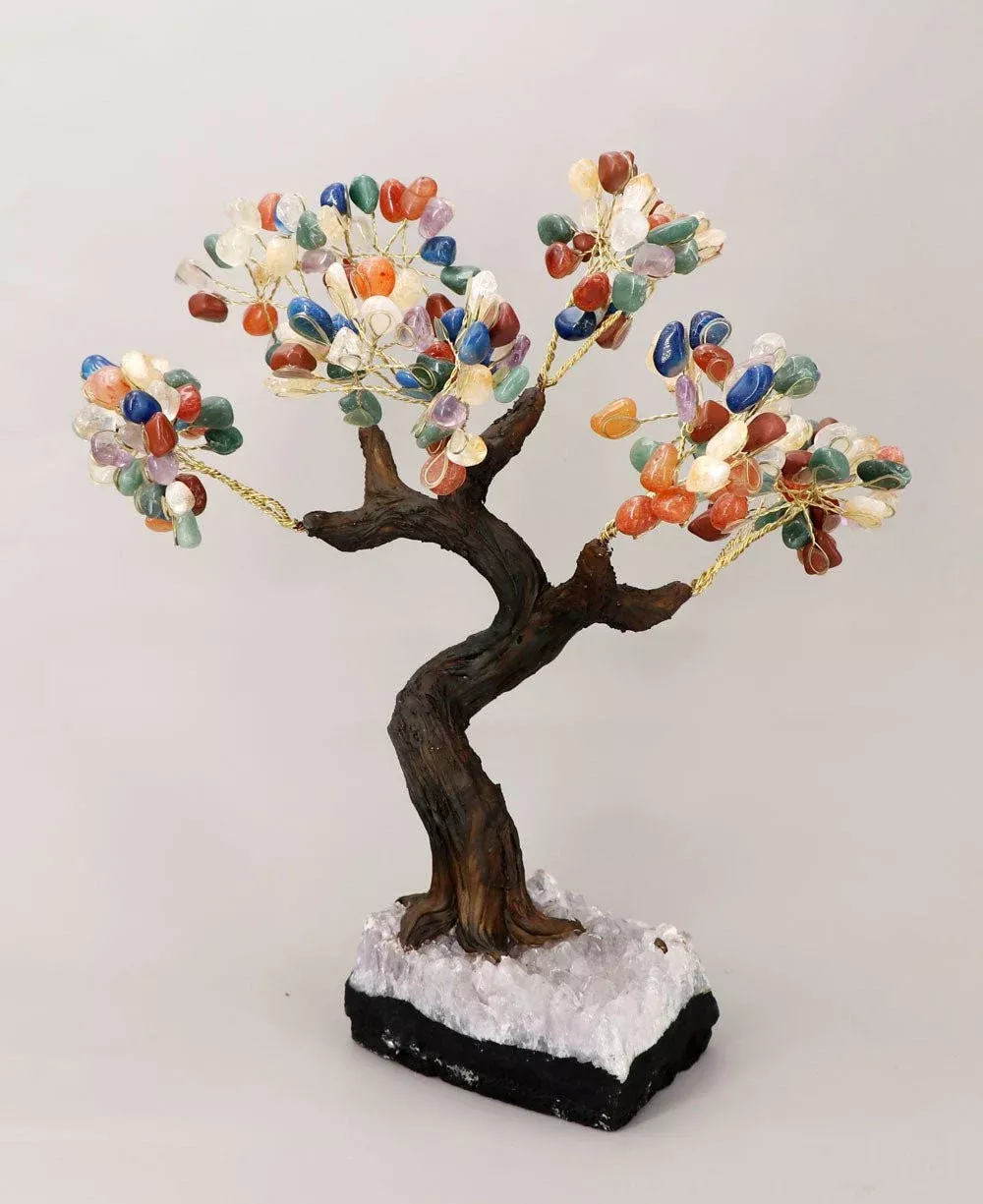 Premium Multicolored Rainbow Gemstone Bonsai Tree, 180 Stones