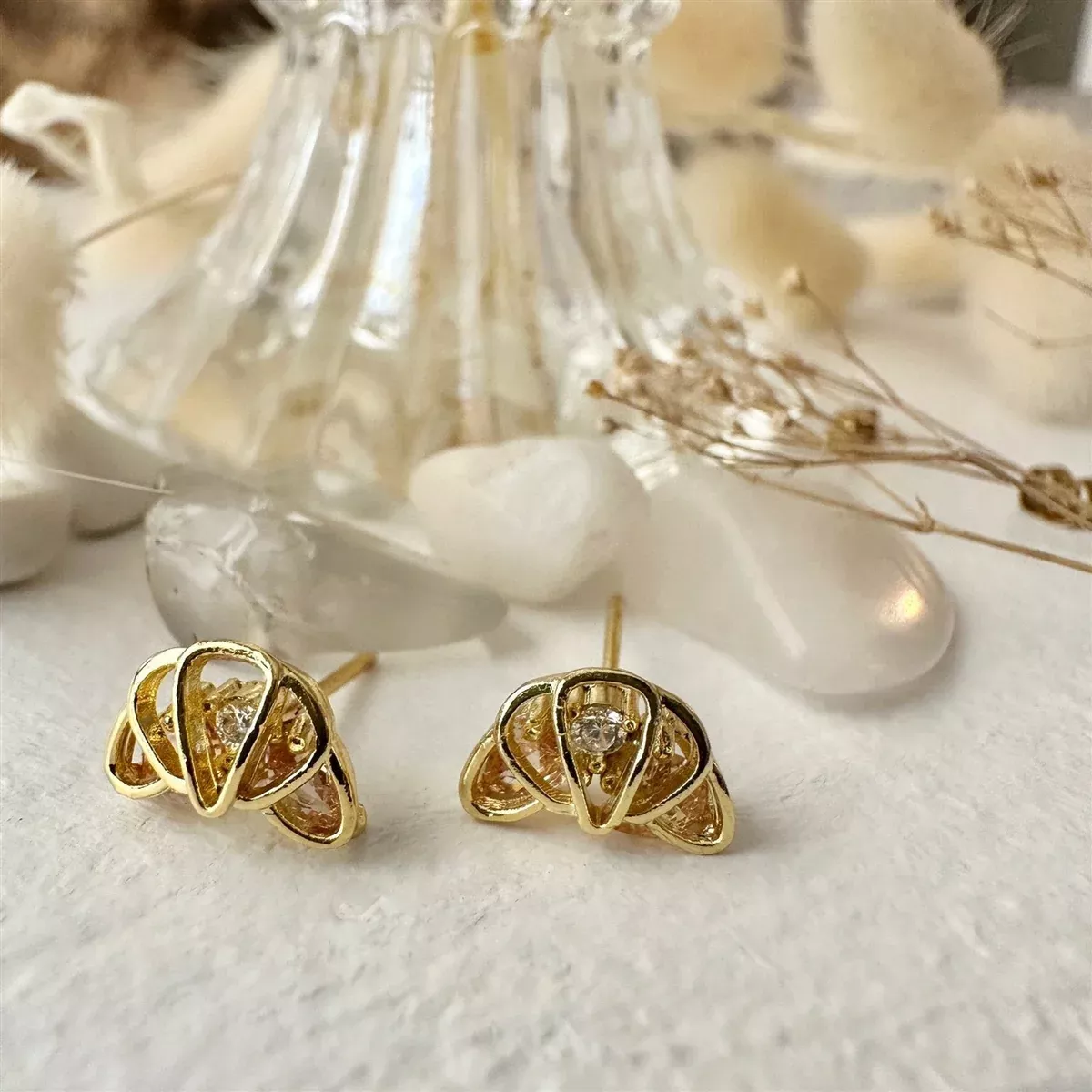 Quaso Croissant Rhinestone Stud Earrings