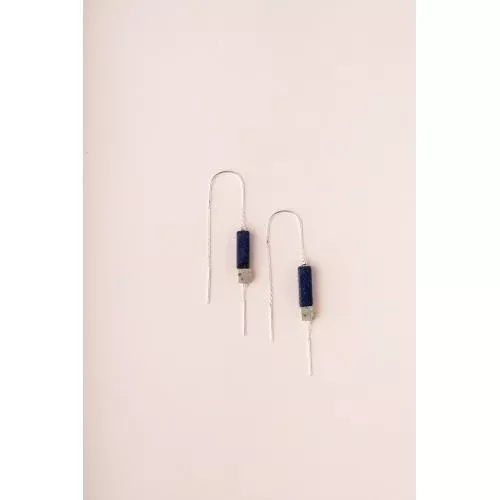 Rectangle Stone Thread Earring - Lapis