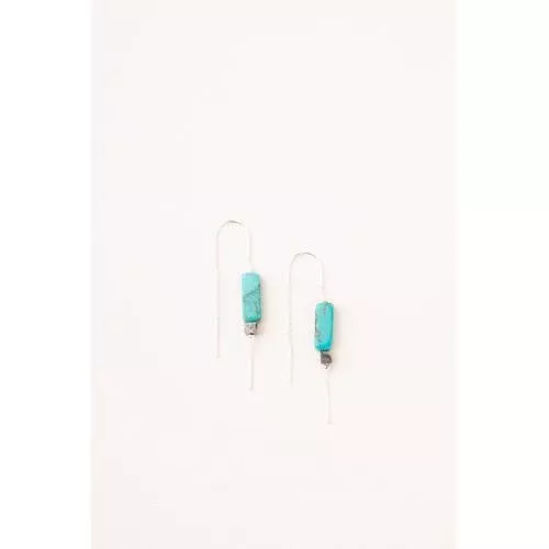Rectangle Stone Thread Earring - Turquoise