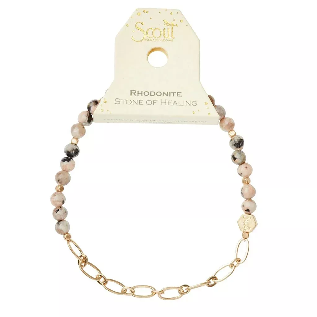 Rhodonite - Stone Of Healing - Mini Stone With Chain Stacking Bracelet