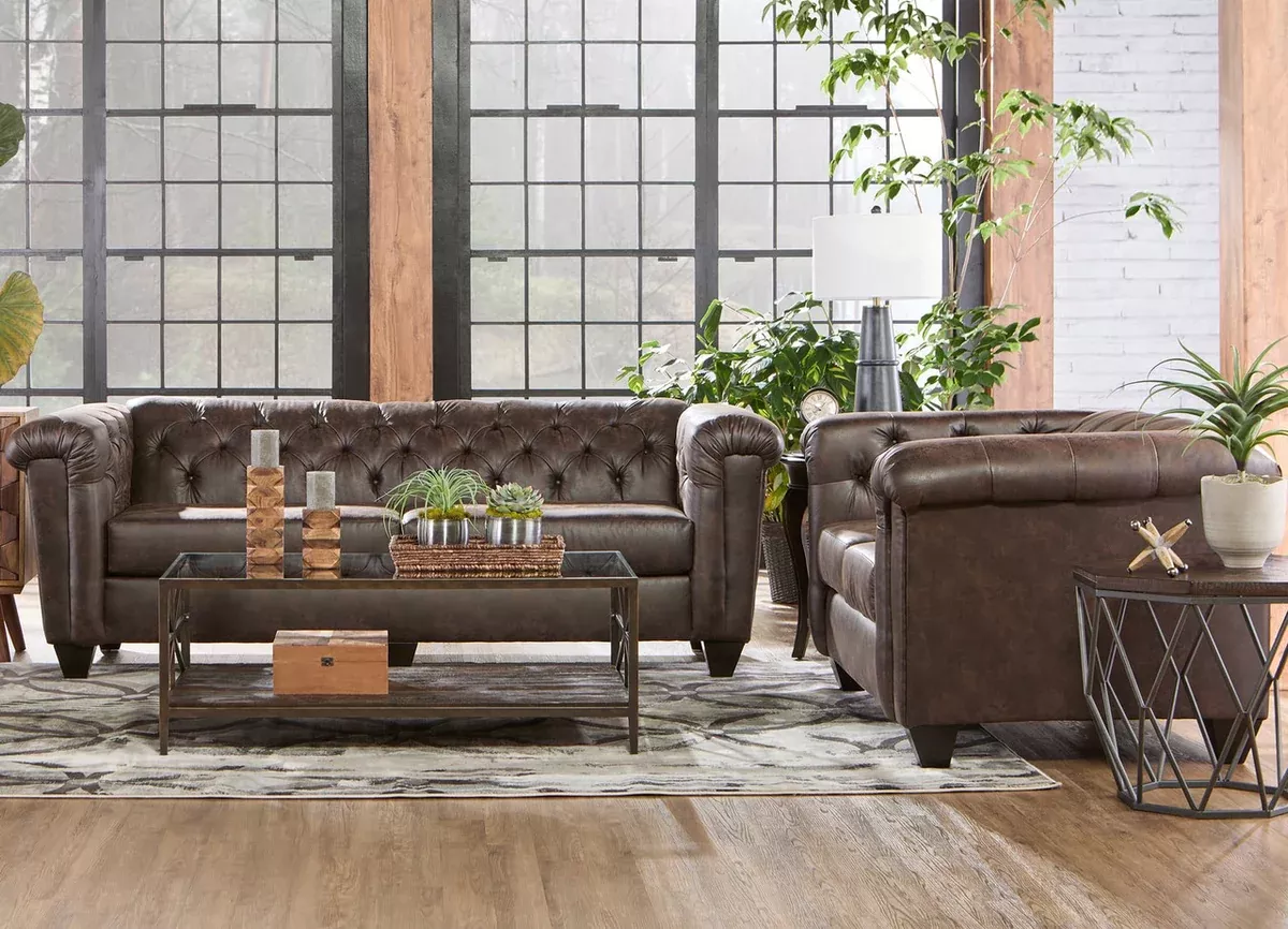 Ridgeline Brownie Chesterfield Sofa & Loveseat Set