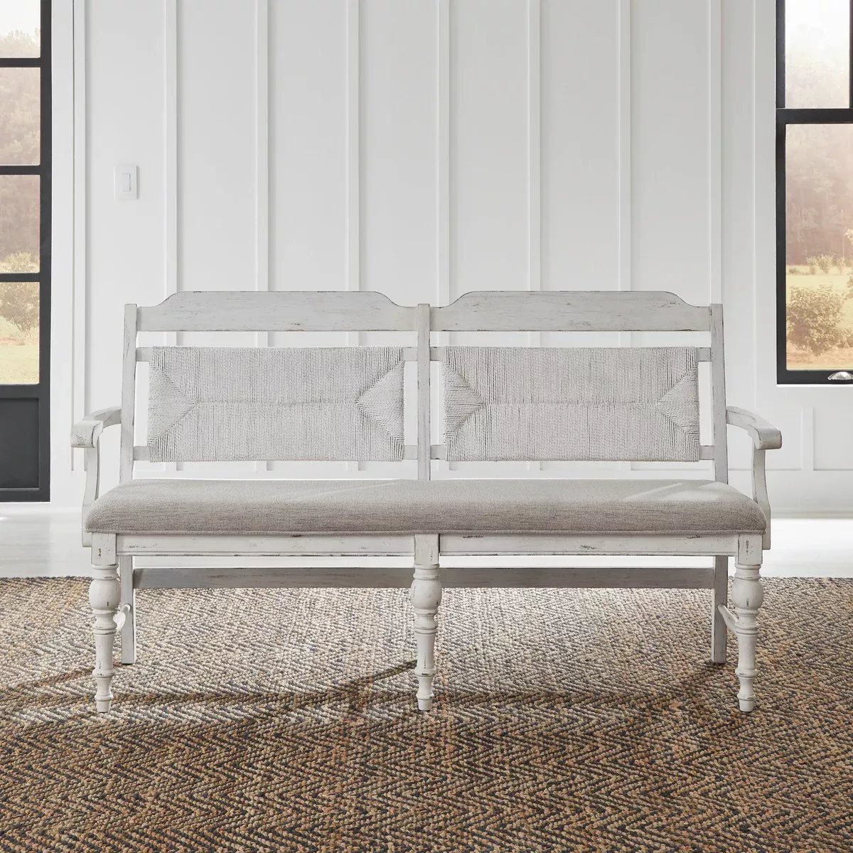 River Place - Panel Back Bench - Riverstone White & Tobacco