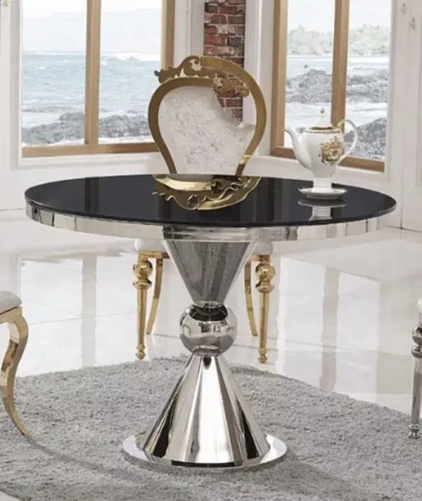 Round Black Marble Dining Table With Golden Frame Chairs