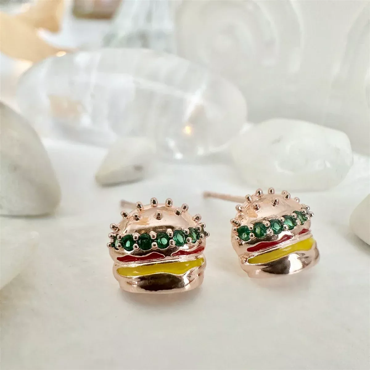 Royale Burger Gem Encrusted Stud Earrings