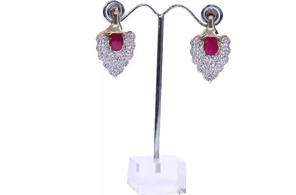 Ruby Stylized Diamond Leaf Earrings