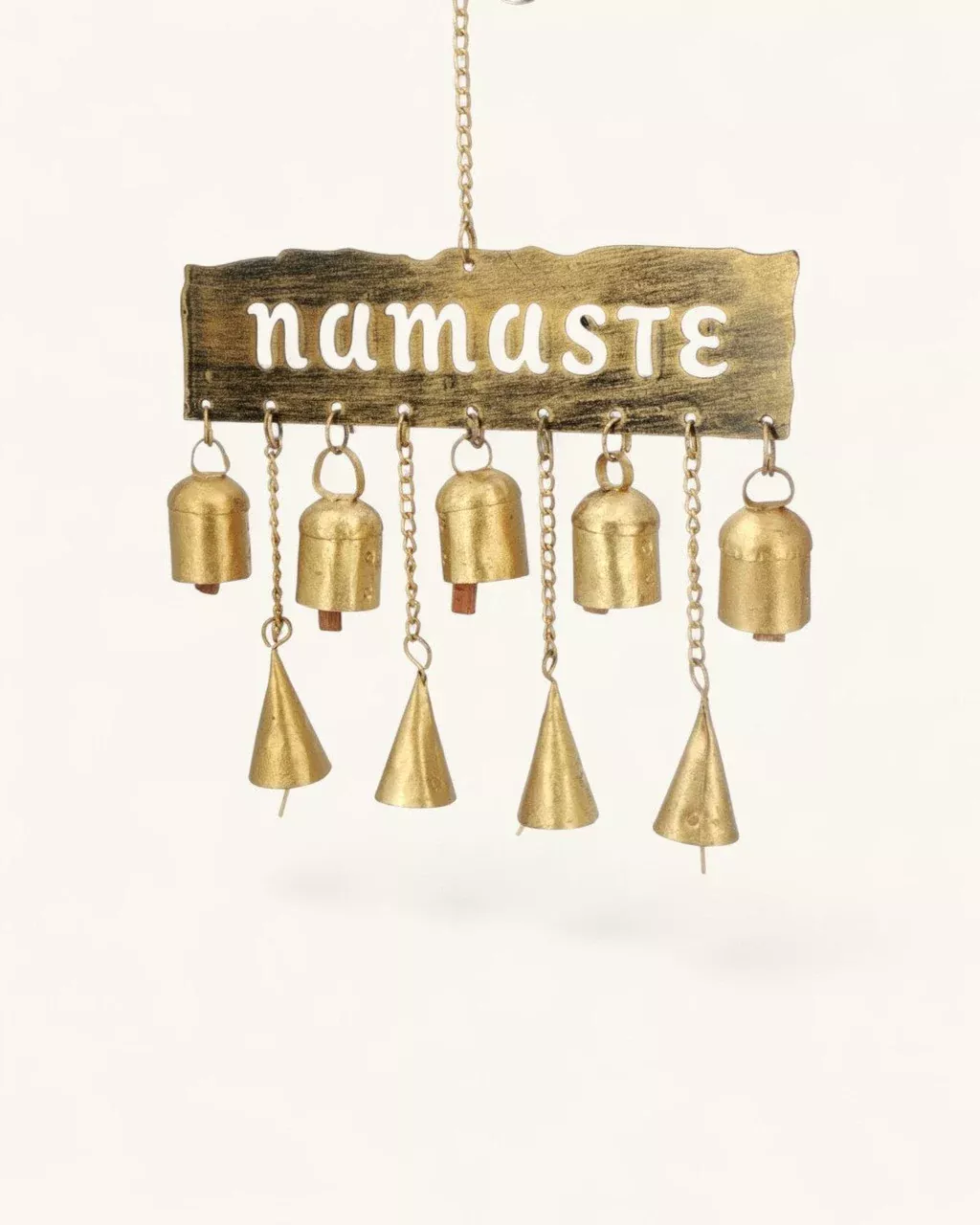 Rustic Namaste Bell Chime Wall Hanging — Fairtrade Metal Decor