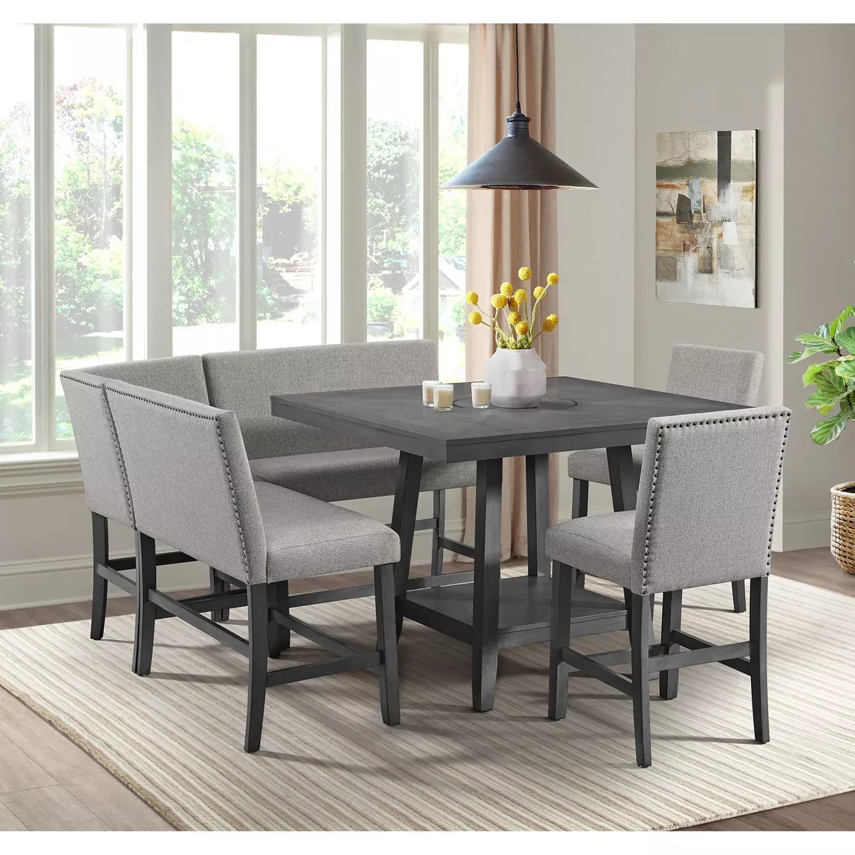 Seneca - Counter 3 Piece Corner Fabric Bench - Gray