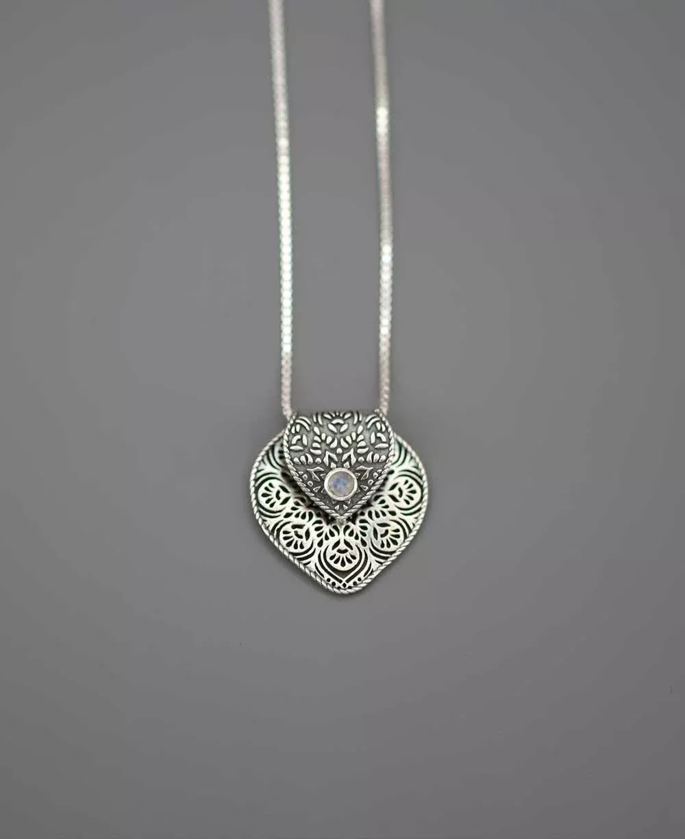 Serenity Lotus Petal Mandala Necklace With Moonstone