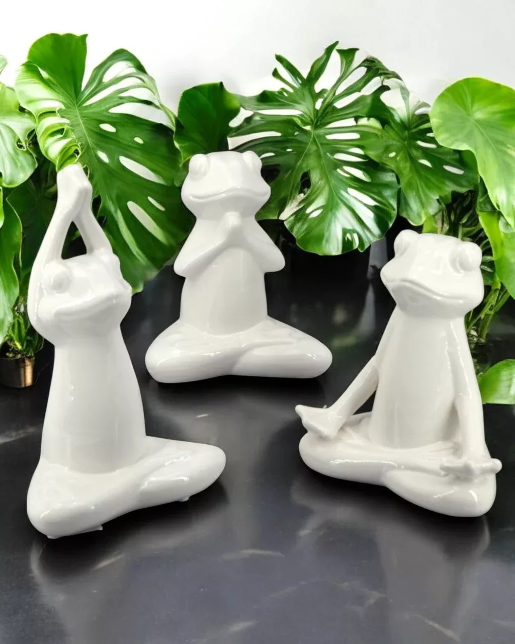 Set of 3 Yoga Frog Ceramic Figurines
