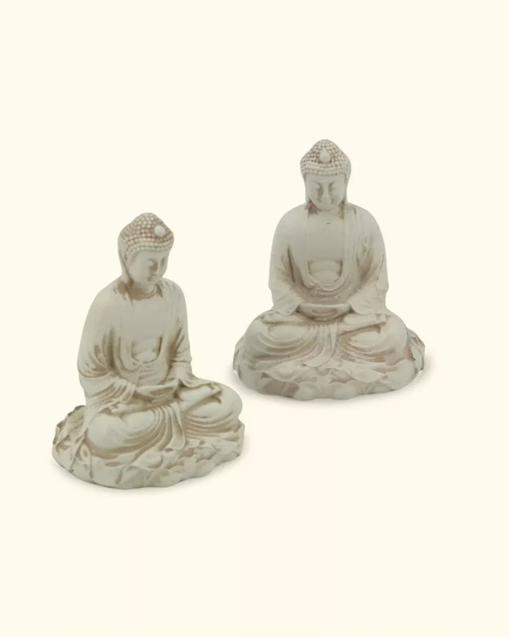 Set of Two Miniature Cream Buddha Statues