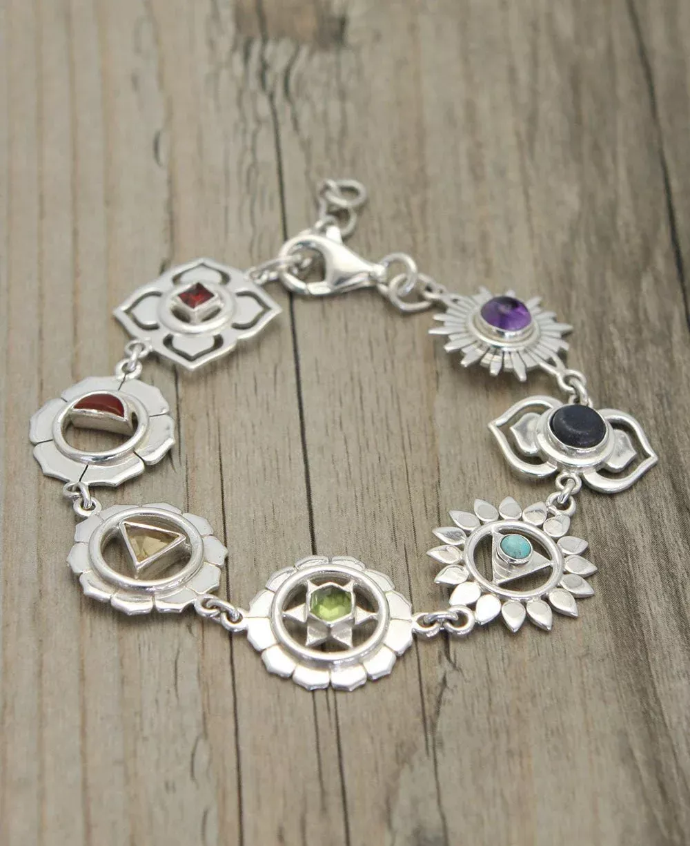 Seven Chakras Charm Bracelet - Sterling Silver