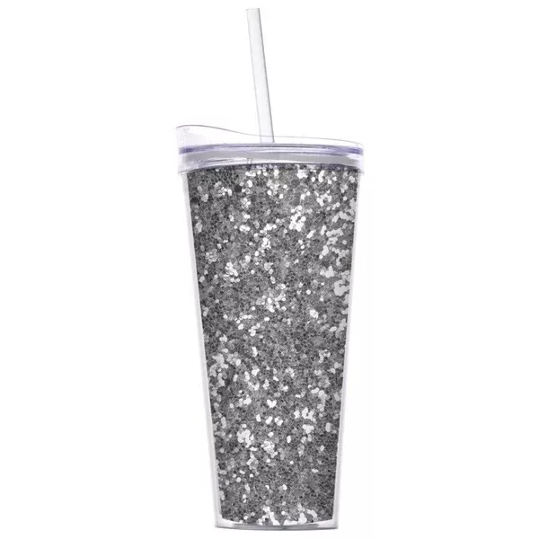 Slant Double Wall Glitter Tumbler with Straw 22 OZ