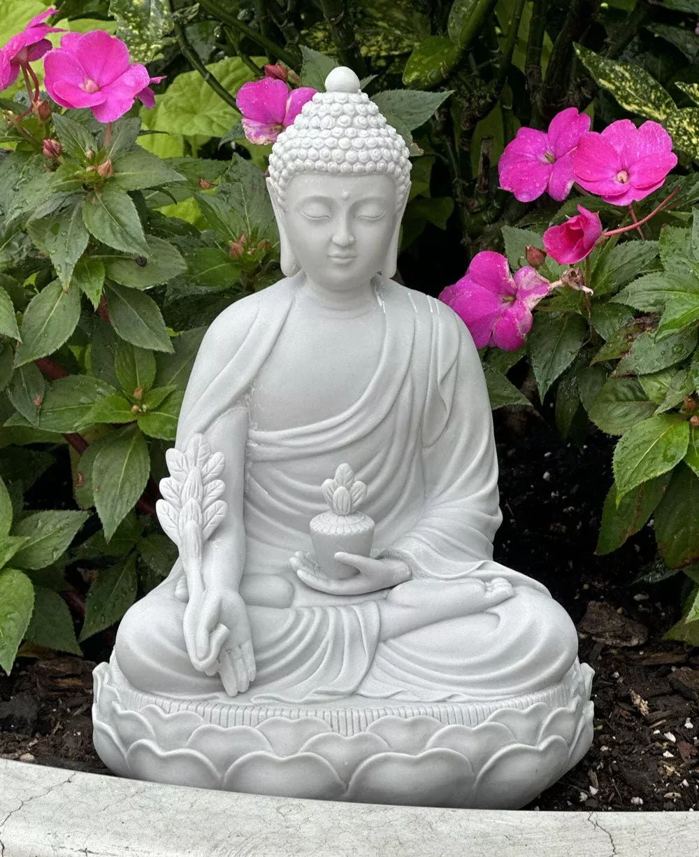 Soft Grey Medicine Buddha Garden Statue