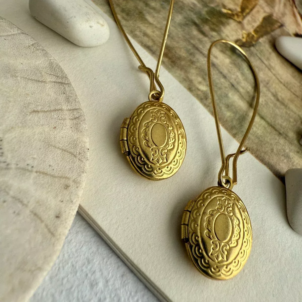 Sophia Vintage Oval Locket Drop Earrings