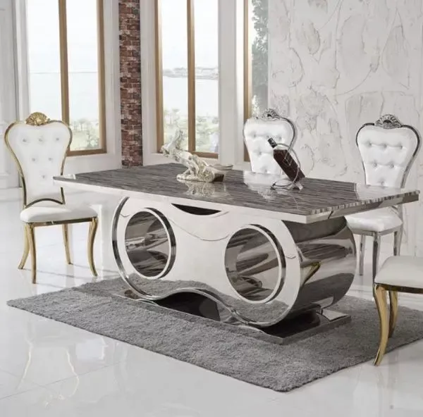 Splendid Metal Base Marble Dining Table Set