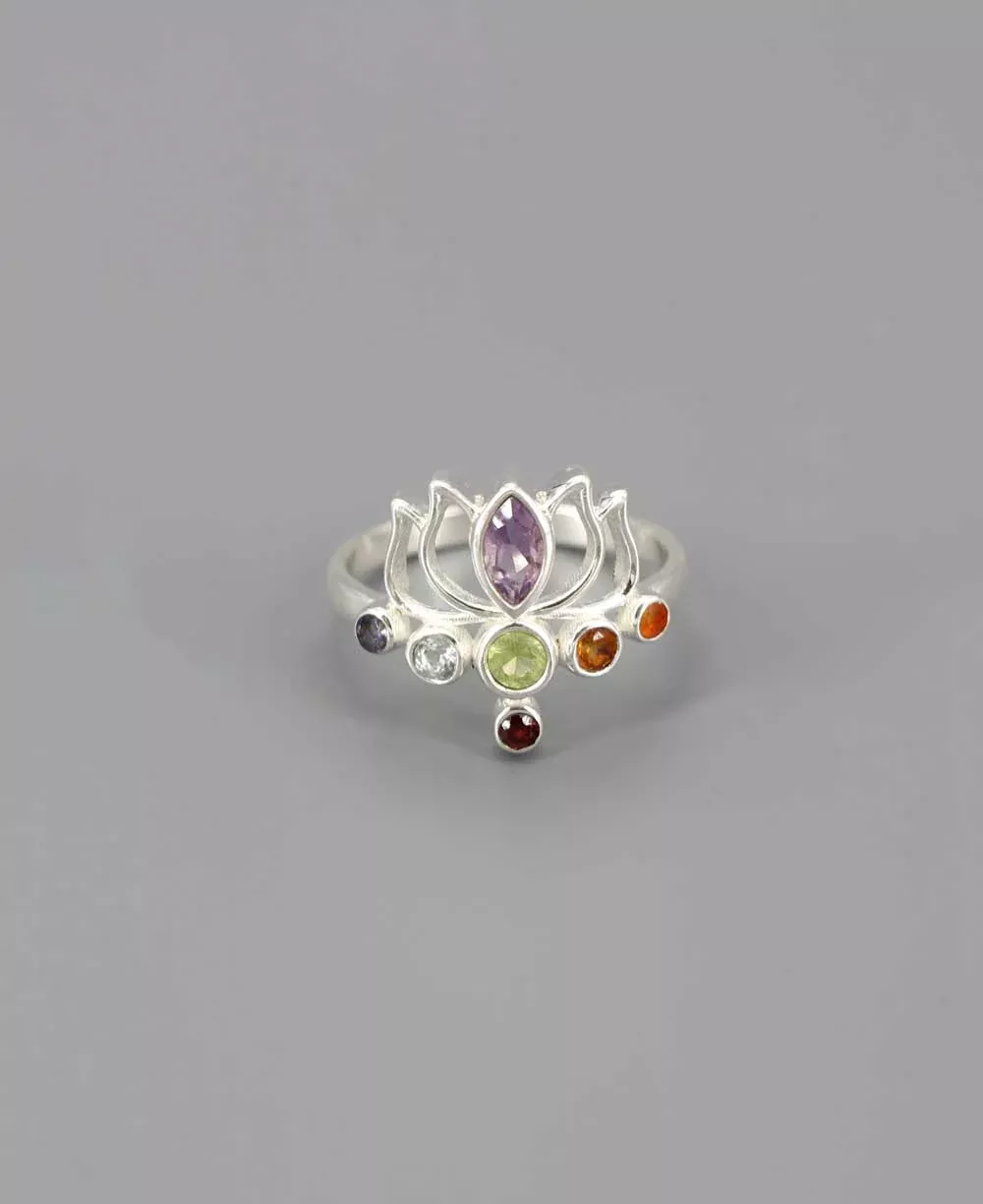 Sterling Silver Chakra Gemstone Dainty Lotus Ring