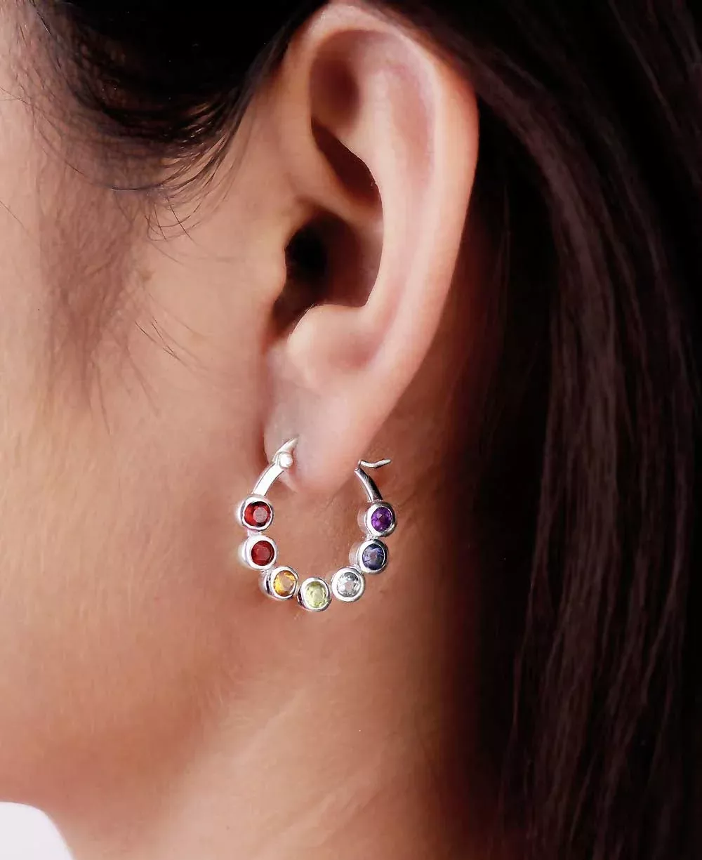 Sterling Silver Chakra Gemstone Small Hoop Earrings