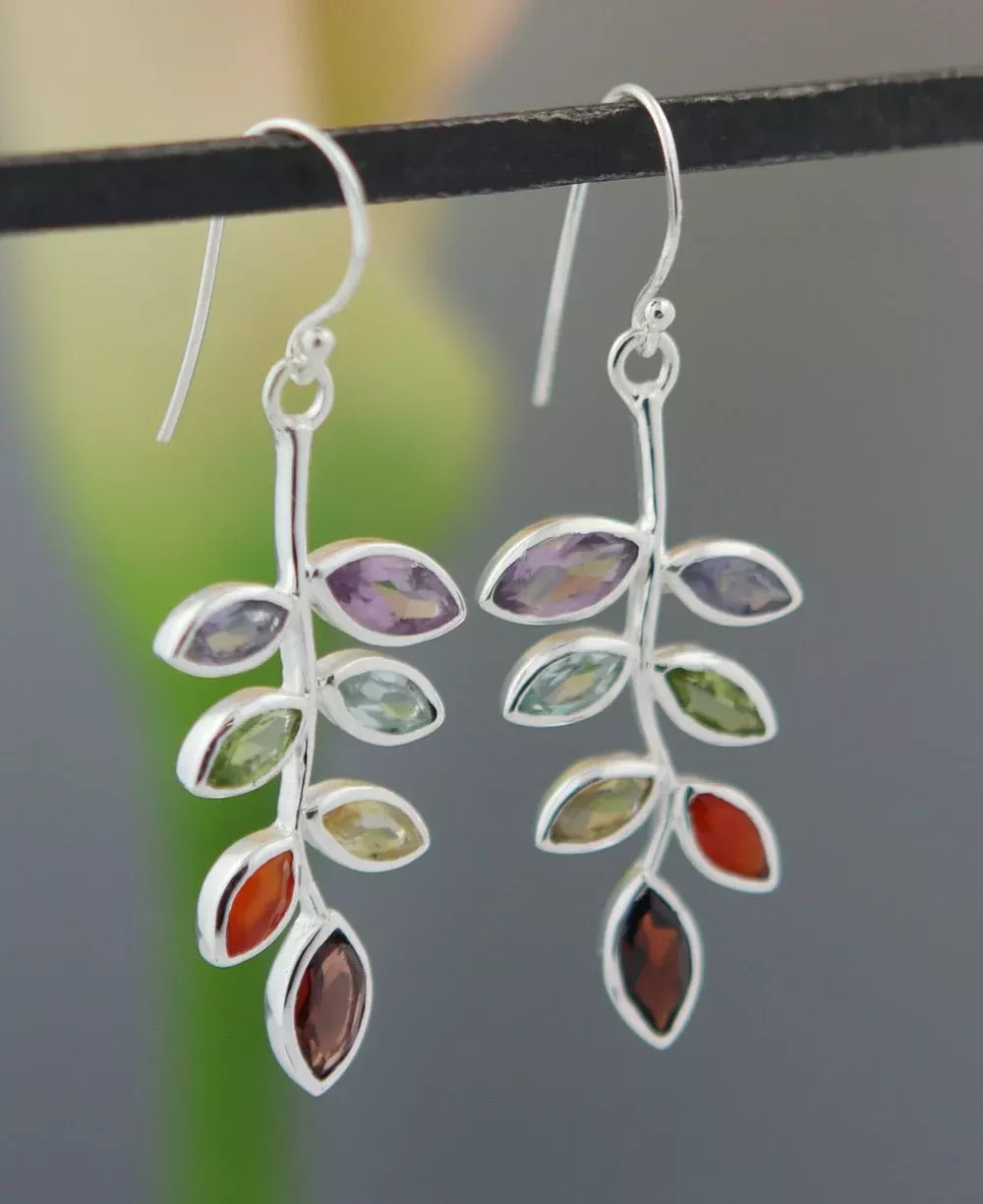 Sterling Silver Chakra Leaf Earrings