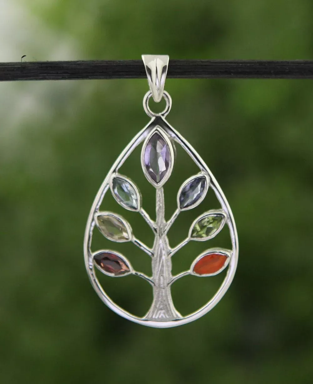 Sterling Silver Chakra Tree of Life Pendant