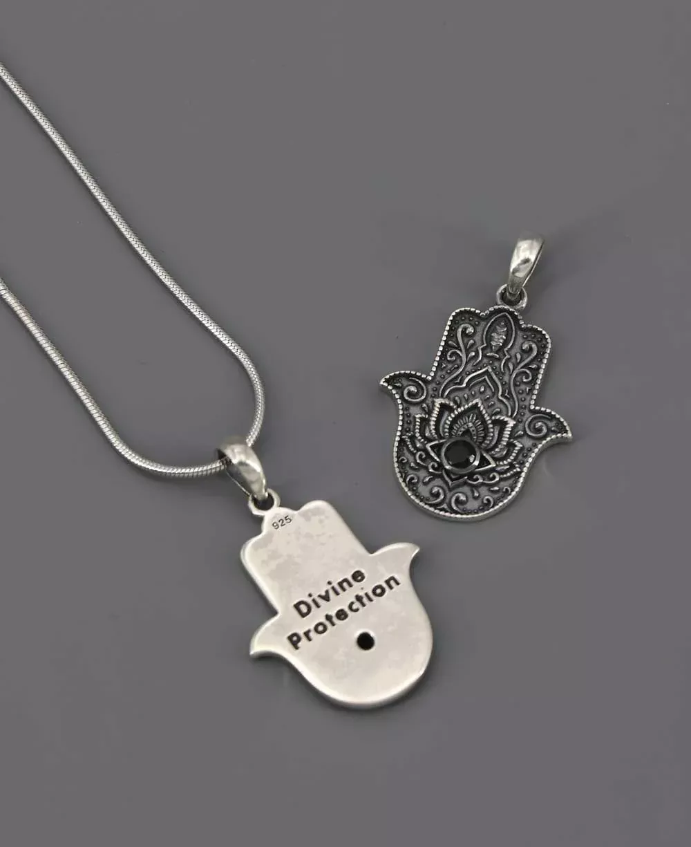 Sterling Silver Divine Protection Hamsa Hand Necklace
