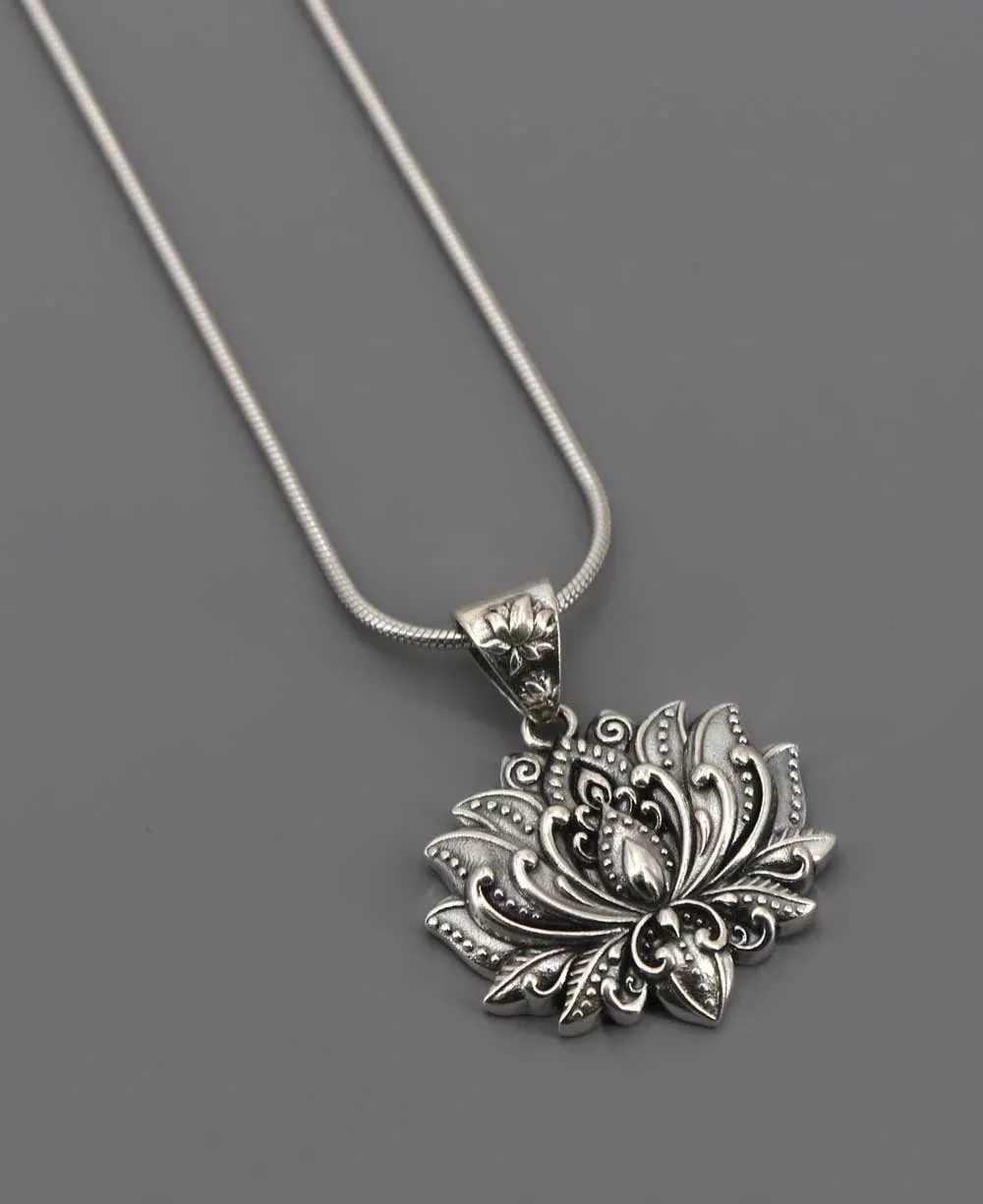 Sterling Silver Full Bloom Lotus Necklace