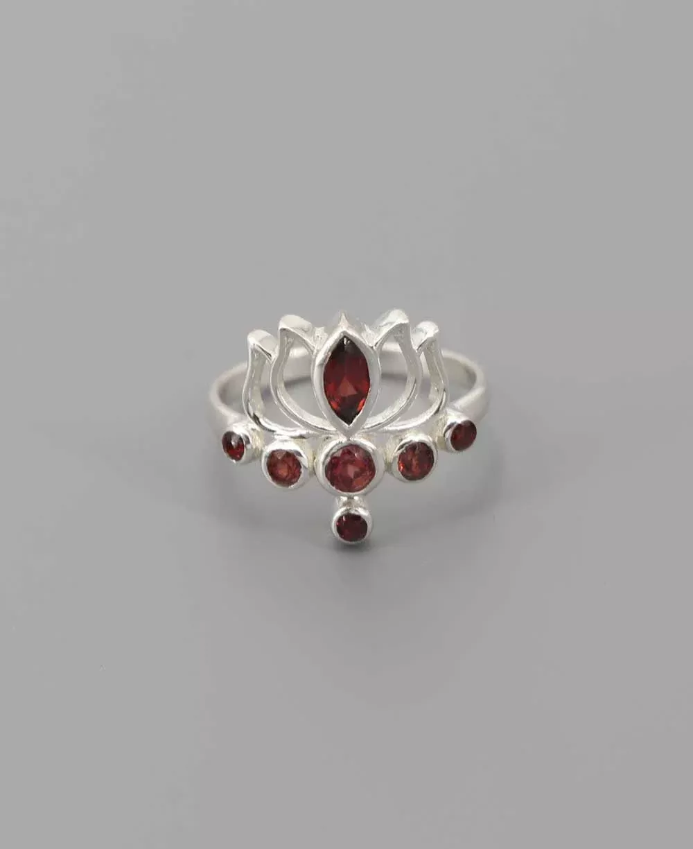 Sterling Silver Garnet Lotus Ring