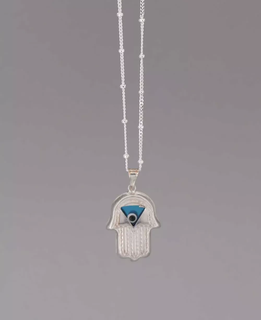 Sterling Silver Hamsa & Evil Eye Necklace