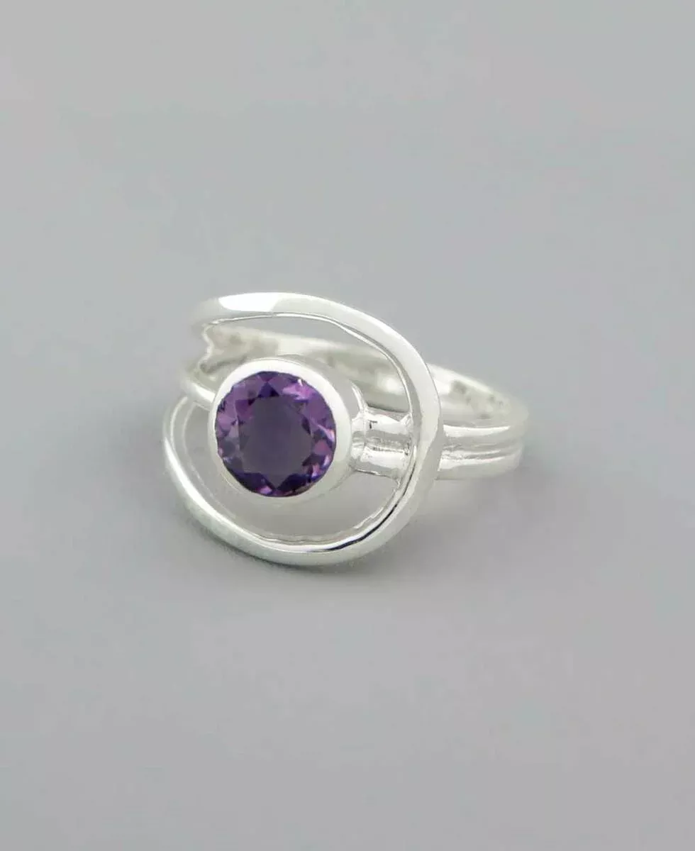 Sterling Silver Loop Ring with Amethyst Gemstone