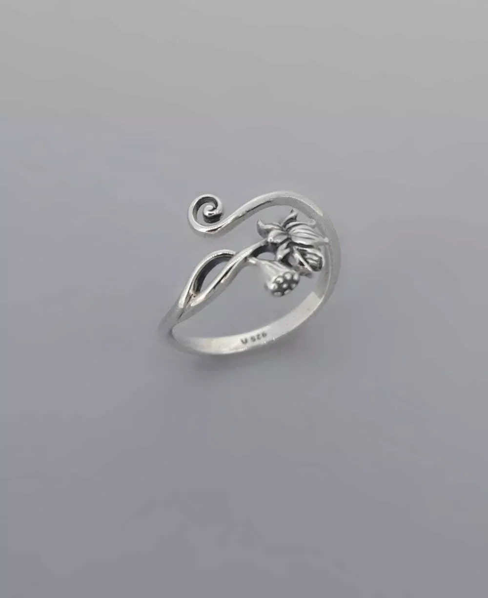 Sterling Silver Lotus Adjustable Ring
