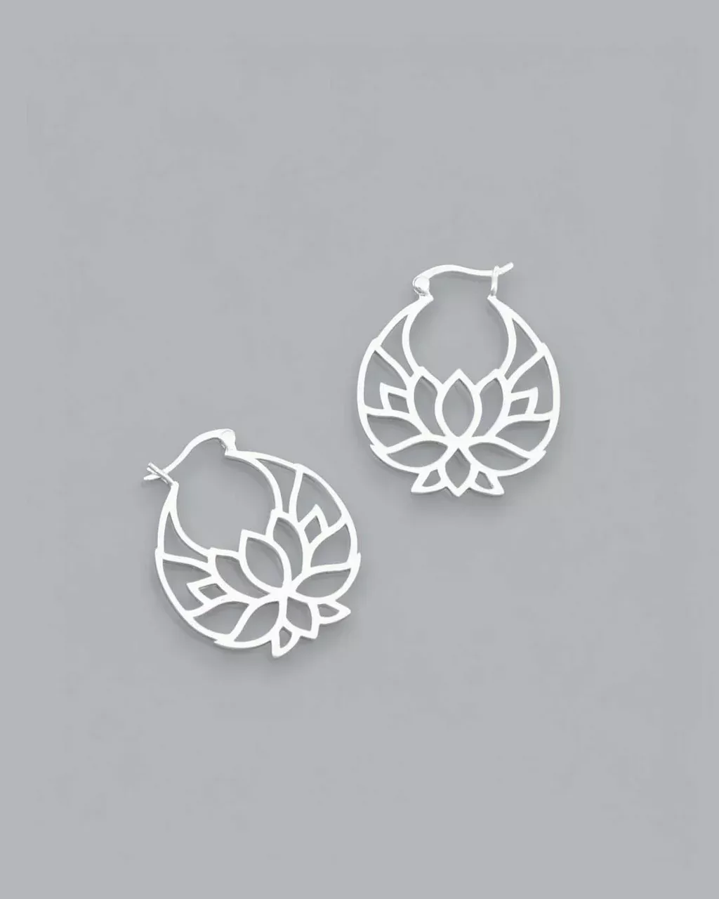 Sterling Silver Lotus Flower Hoop Earrings