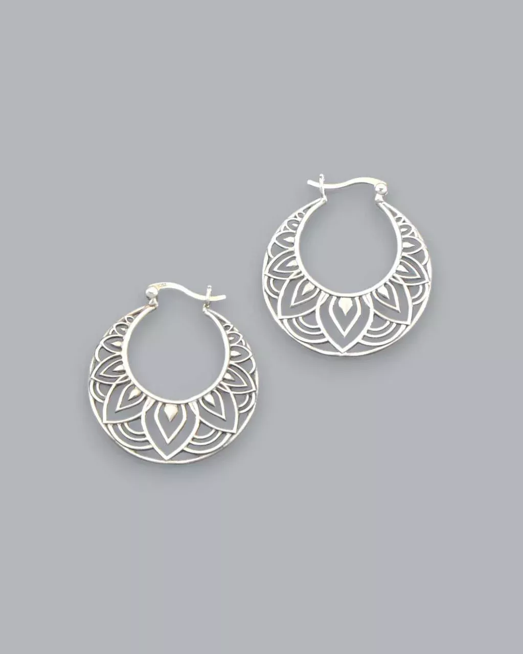 Sterling Silver Lotus Mandala Hoop Earrings
