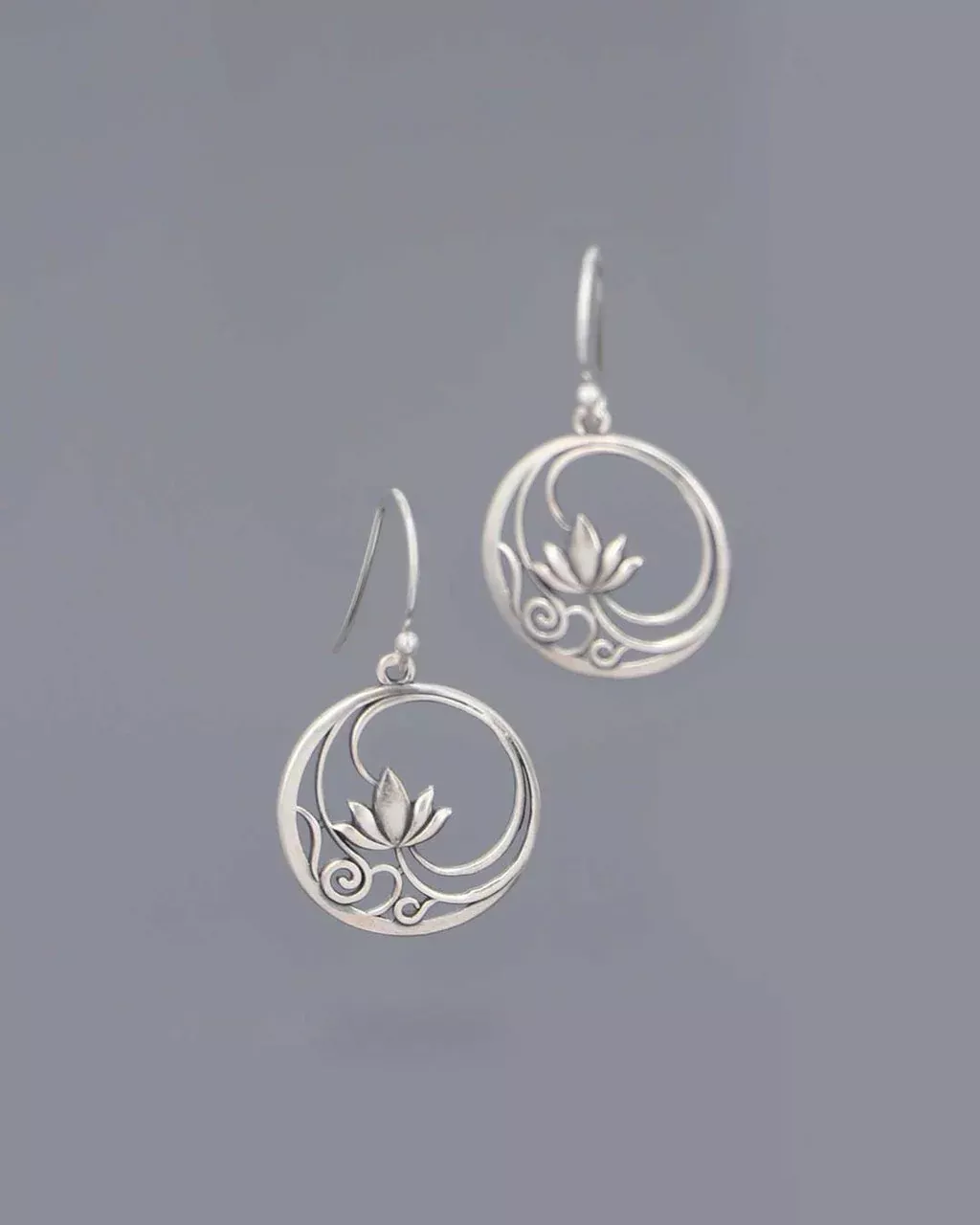 Sterling Silver Openwork Lotus Drop Earrings