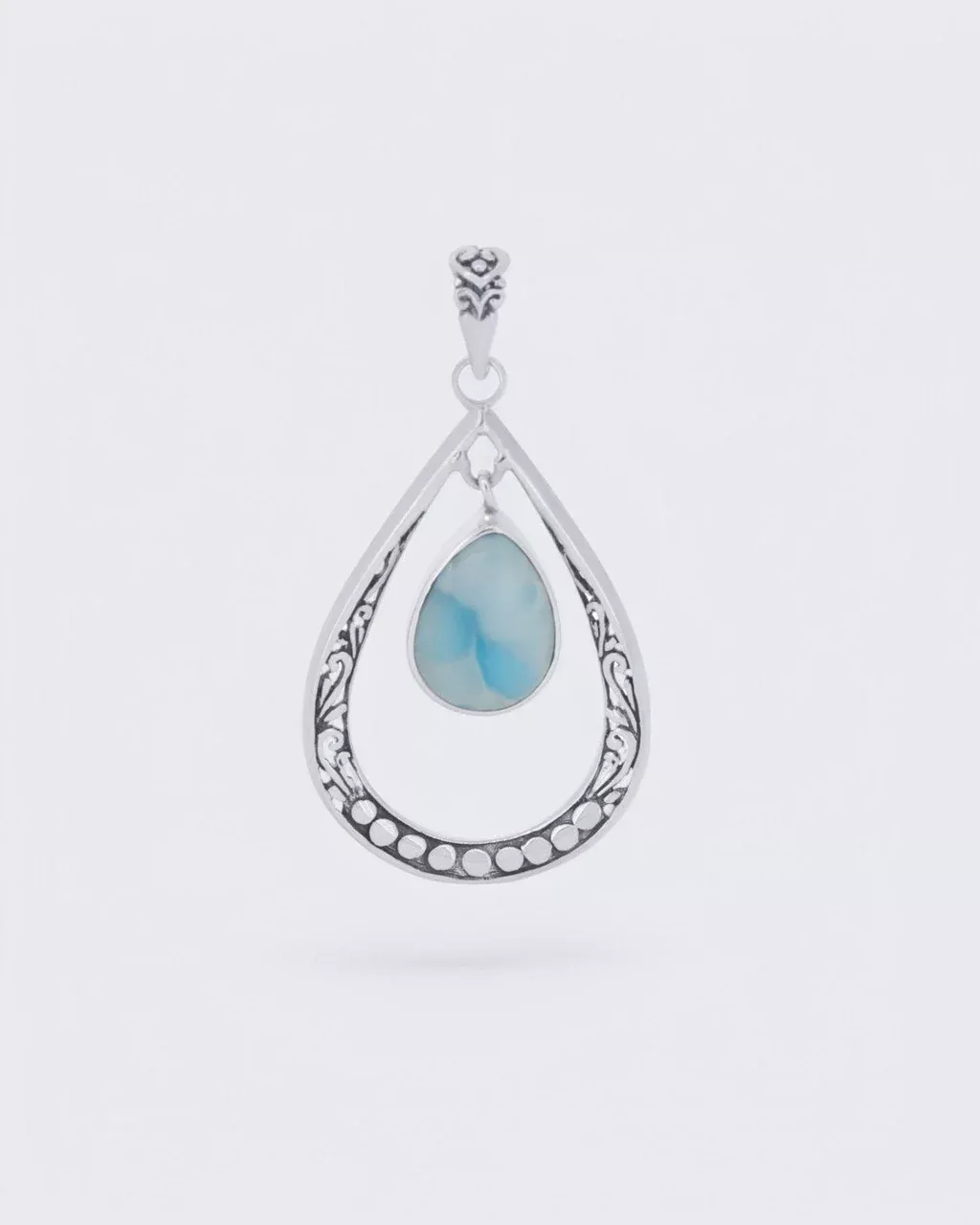 Sterling Silver Teardrop Floral Larimar Pendant
