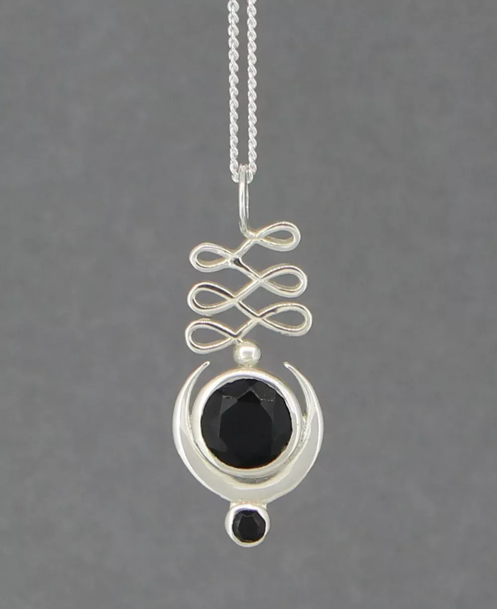 Sterling Silver Unalome Moon Black Onyx Pendant