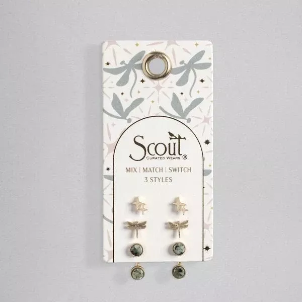 Stud Trio Ear Jacket Set - Dragonfly | African Turquoise | Gold