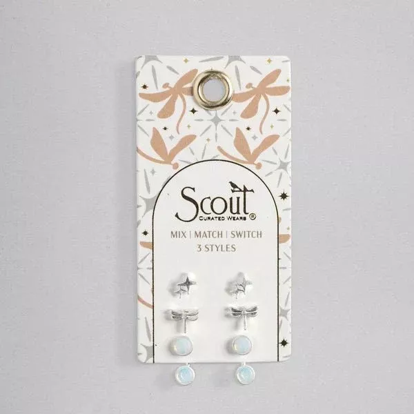 Stud Trio Ear Jacket Set - Dragonfly | Opalite | Silver
