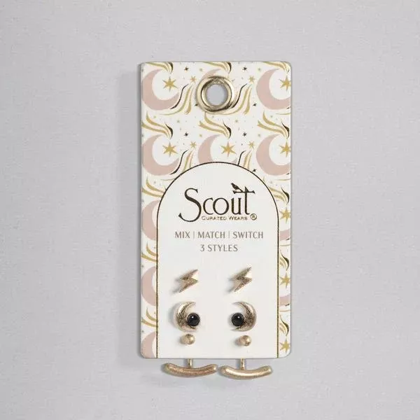 Stud Trio Ear Jacket Set - Moon | Black Spinel | Gold