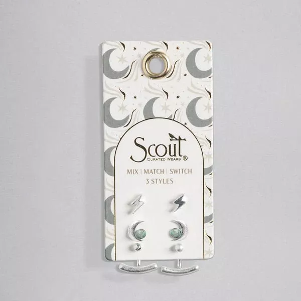Stud Trio Ear Jacket Set - Moon | Turquoise | Silver