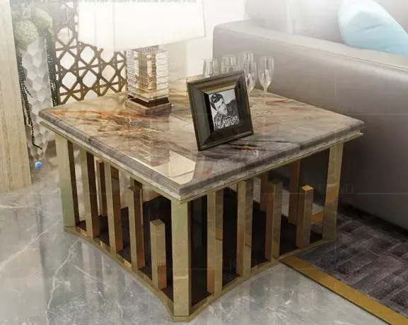 Stupendous Shining Marble Top Metal Coffee Table