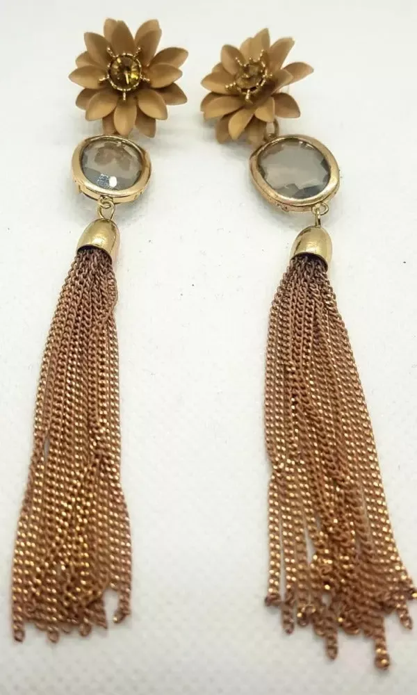 Stylish Gold Plated Long Tassel Earrings