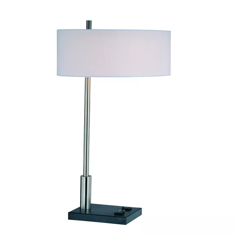 Table Lamp E27 CFL 13W Black White Fabric Shade - Lite Source