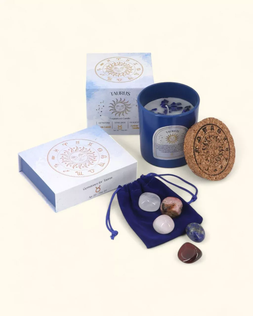 Taurus Zodiac Candle & Crystal Tumblestone Set