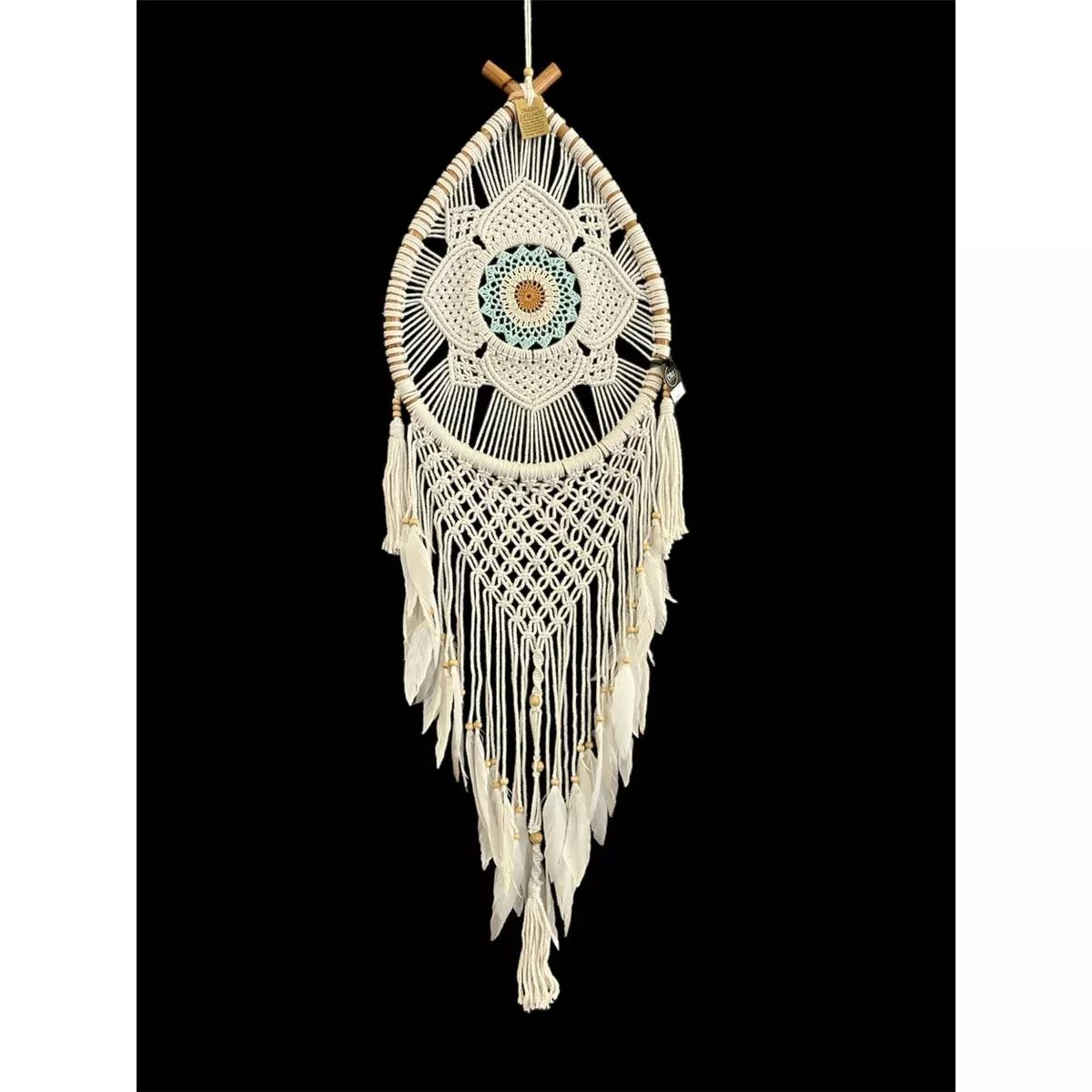 Teardrop Boho Dream Catcher - White & Mint