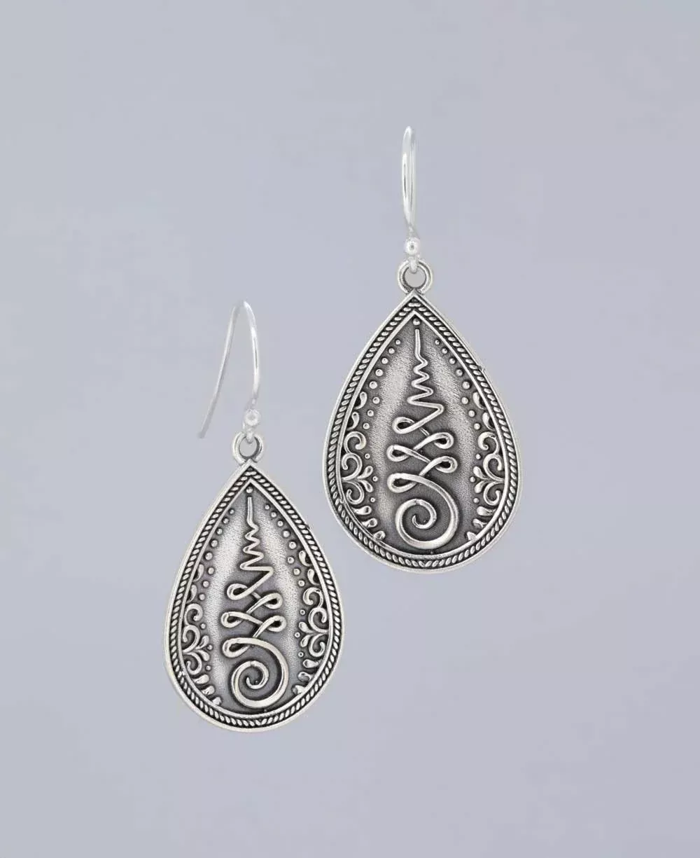 Teardrop Unalome Sterling Silver Earrings