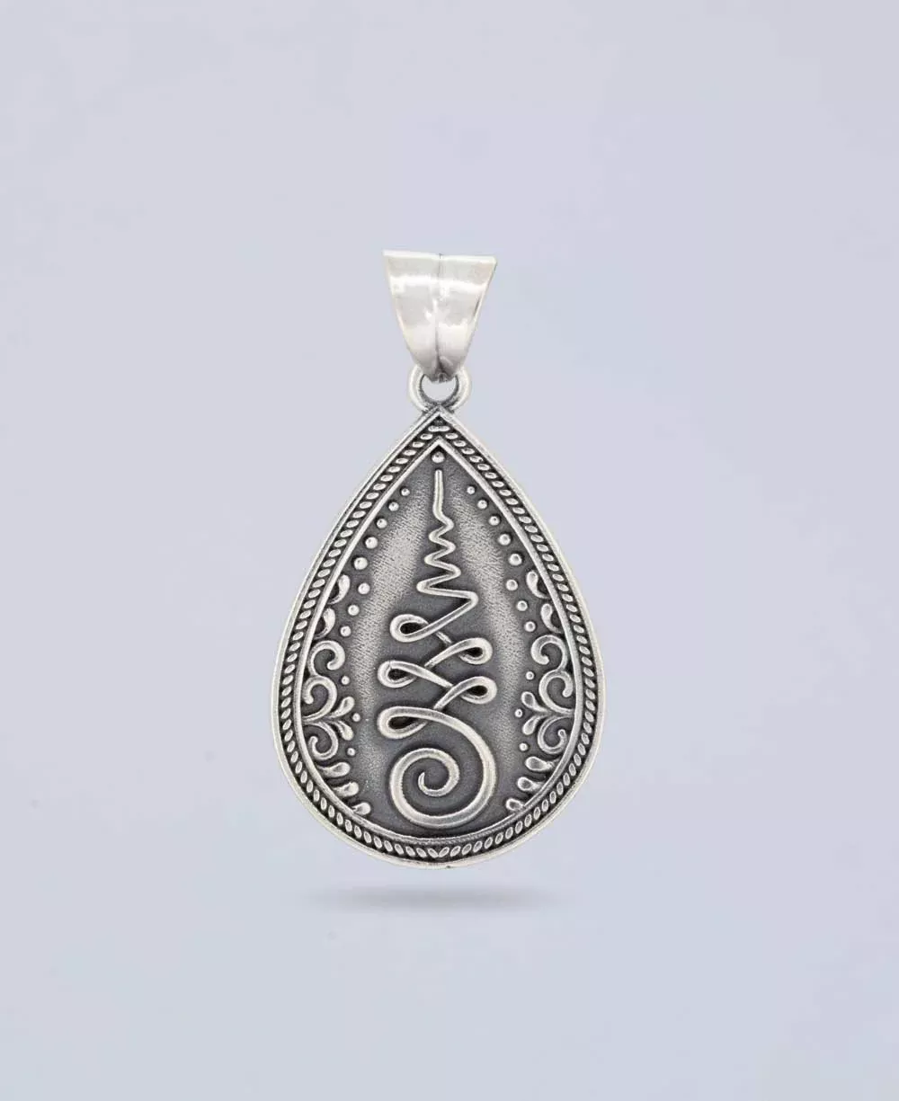 Teardrop Unalome Sterling Silver Pendant