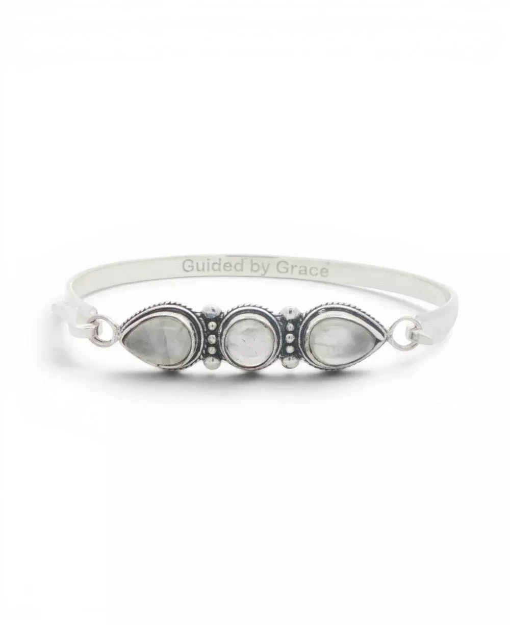 Three-Stone Moonstone Bracelet in Silver-Plated White Bronze — Guided by Grace Engraving
