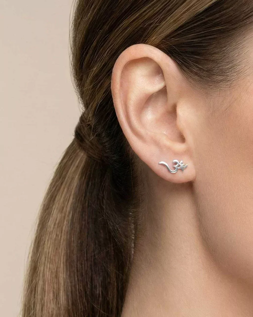 Tiny Om Stud Earrings – Sterling Silver Symbol Jewelry