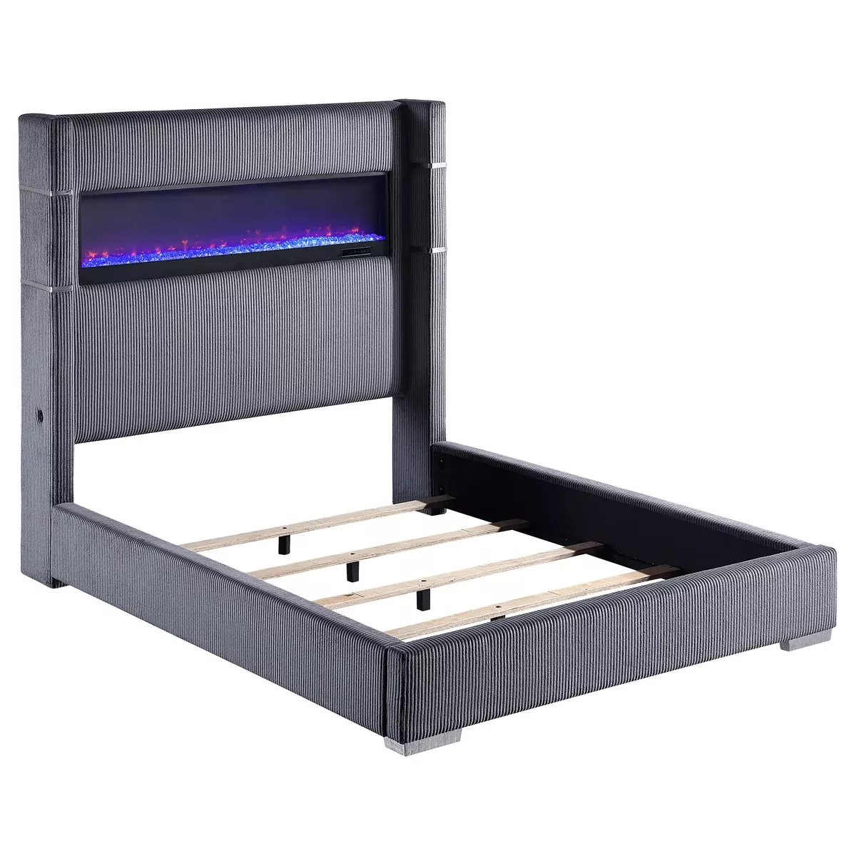 Tisdall Upholstered Queen Flame Visualizer Bed Grey